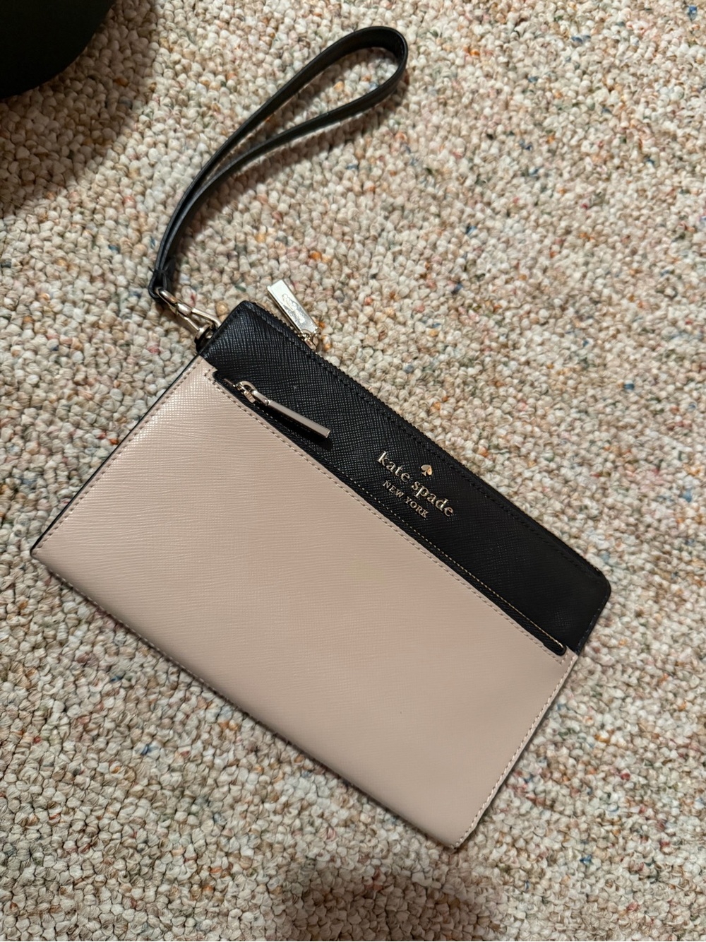 kate spade Black and Beige Two-Tone Wristlet Clutch